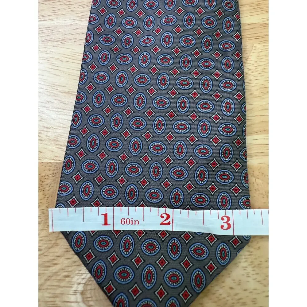 Claybrooke Men's 100% Silk Neck Tie Steel Blue Red Geometric